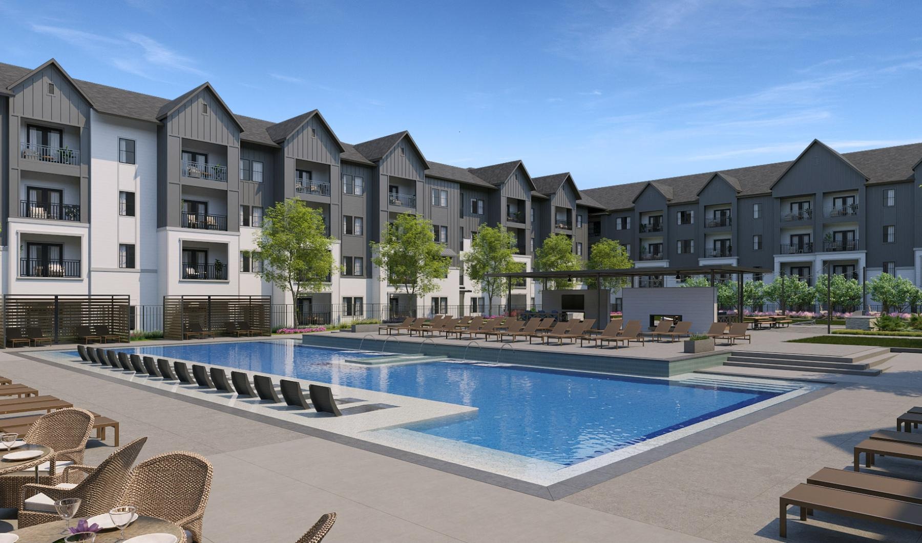 a swimming pool in a courtyard